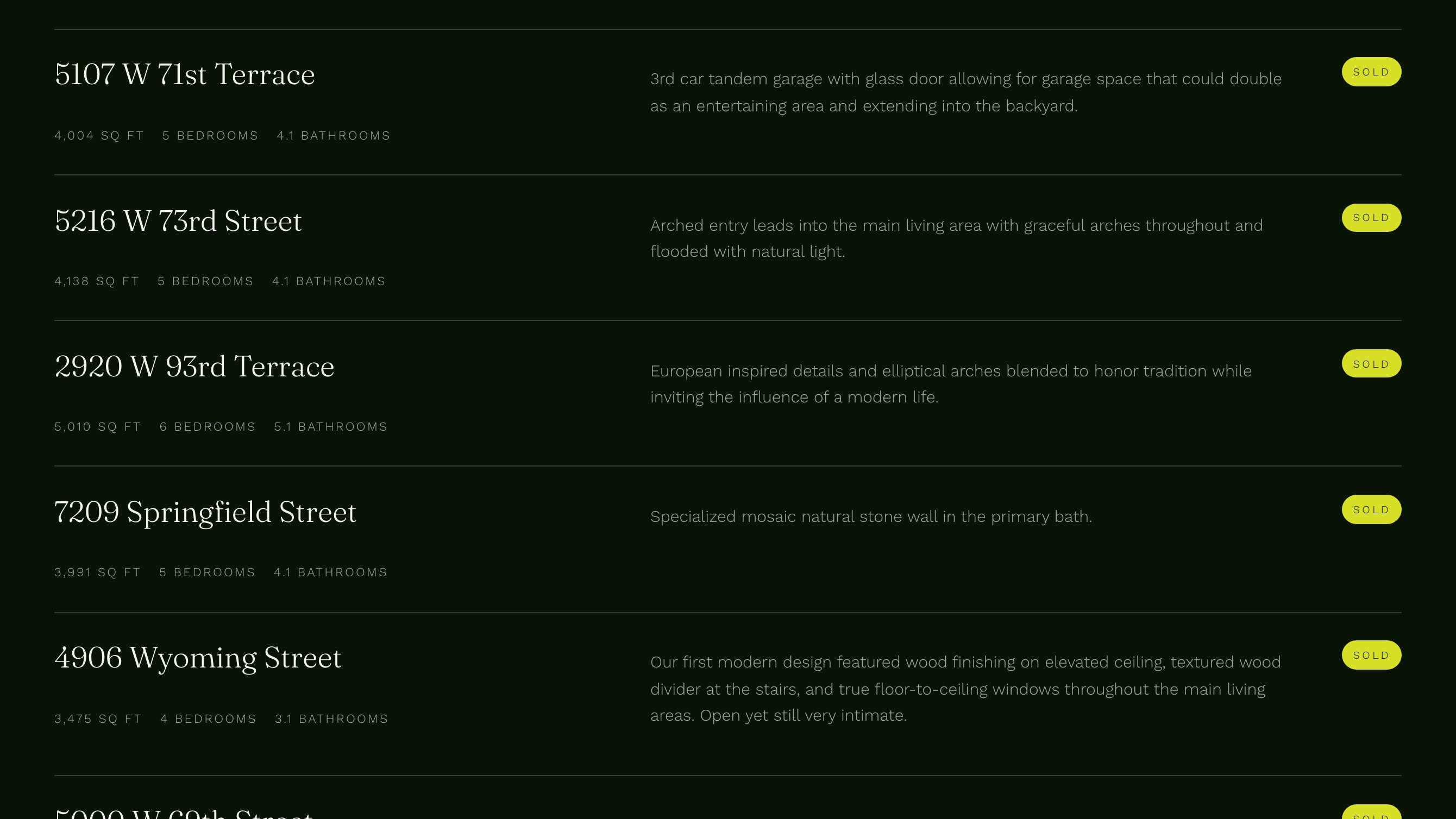 The finished homes section of the new homepage