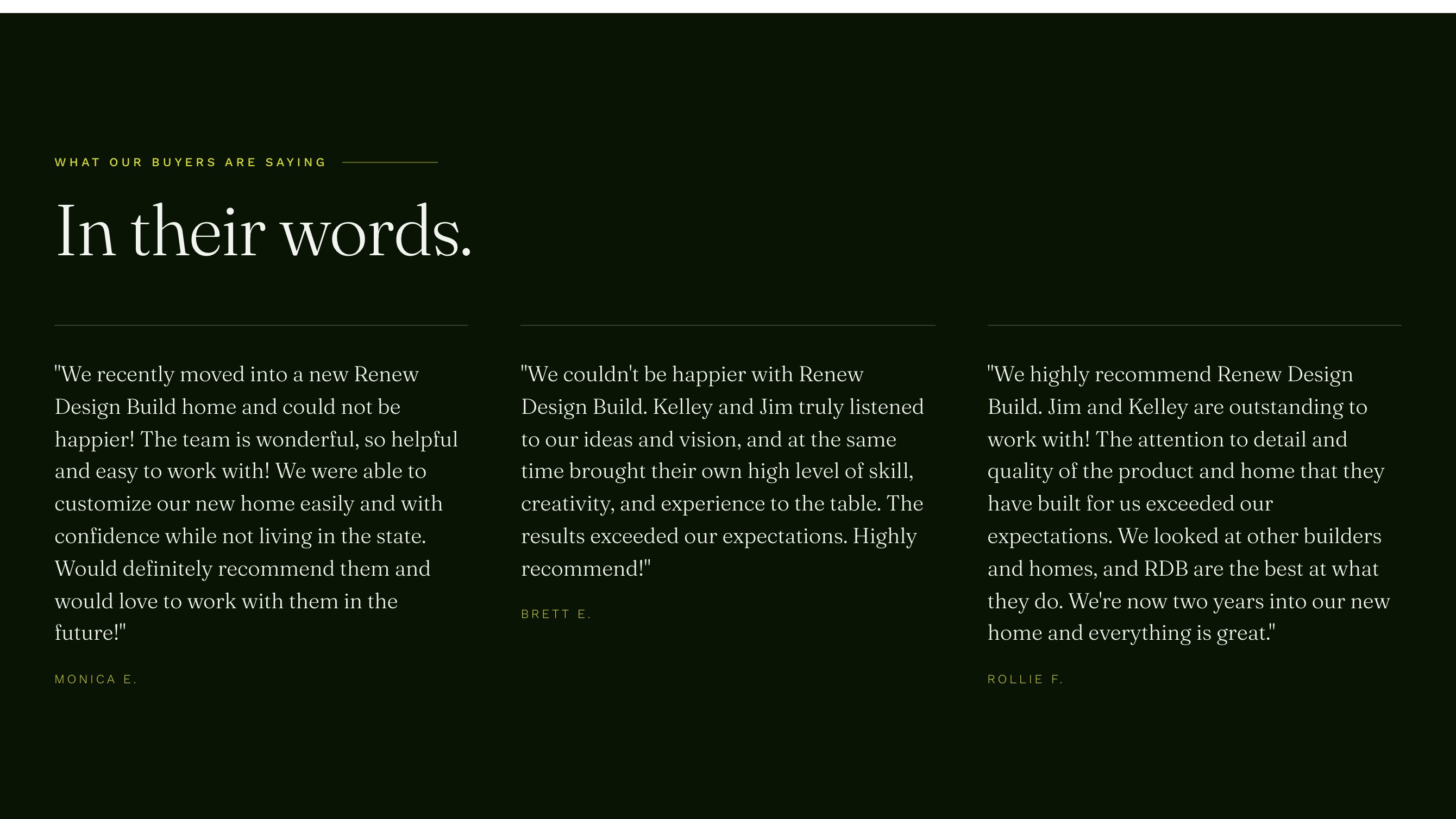 The reviews section of the new homepage